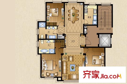 運河一品2戶型 3室2廳2衛(wèi)1廚