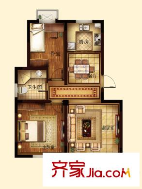 邊城香榭里8號H戶型 2室2廳1衛(wèi)1廚