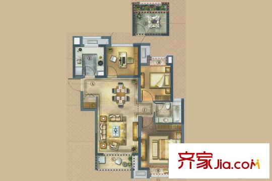 橡樹灣一期B-4戶型  2室2廳1衛(wèi)1廚