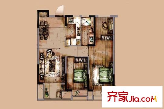 橡樹灣二期B-3戶型 2室2廳1衛(wèi)1廚