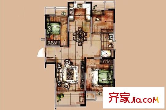 橡樹灣二期B-2戶型 3室2廳1衛(wèi)1廚