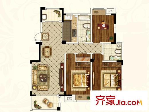 華信沁園D2戶型 3室2廳2衛(wèi)1廚