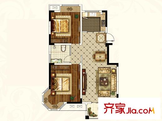 華信沁園C戶型 2室2廳1衛(wèi)1廚