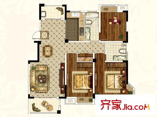 華信沁園D3戶型 3室2廳2衛(wèi)1廚