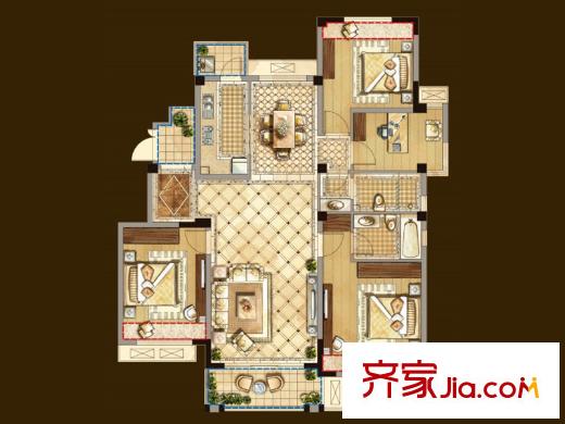 玫瑰園C6戶(hù)型 4室2廳2衛(wèi)1廚