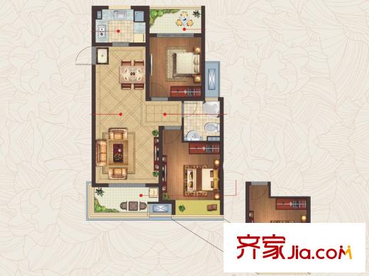 三盛國際廣場C戶型 2室2廳1衛(wèi)1廚