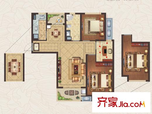 三盛國際廣場D戶型 3室2廳1衛(wèi)1廚