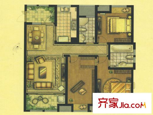 鴻舜御峰B戶型 3室2廳2衛(wèi)1廚