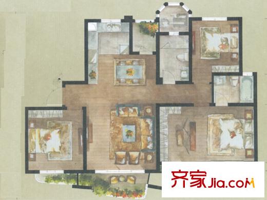 京華城中城四期C戶型 3室2廳2衛(wèi)1廚