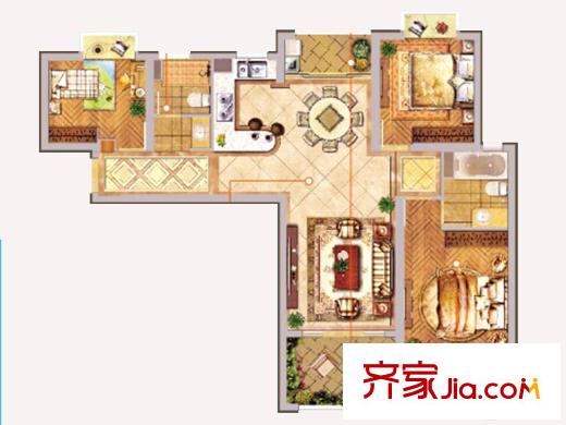 揚(yáng)州國(guó)際公館二期B3戶型 3室2廳2衛(wèi)1廚