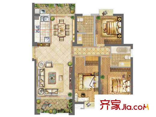 揚(yáng)州國(guó)際公館二期C2戶型 3室2廳2衛(wèi)1廚