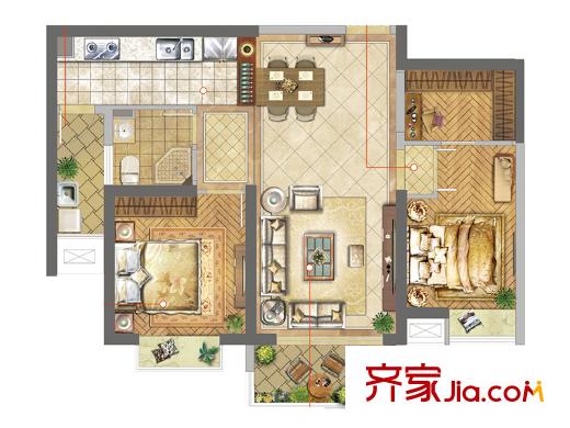 揚(yáng)州國(guó)際公館二期A1戶型 2室2廳1衛(wèi)1廚
