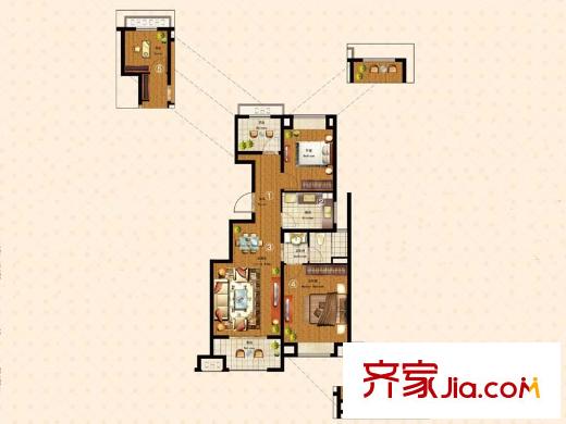 萬科金域華府三戶型 3室2廳1衛(wèi)1廚