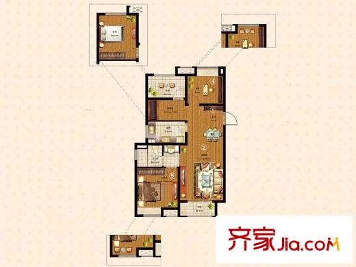 萬科金域華府四戶型 3室2廳1衛(wèi)1廚