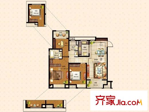 萬科金域華府五戶型 3室2廳2衛(wèi)1廚
