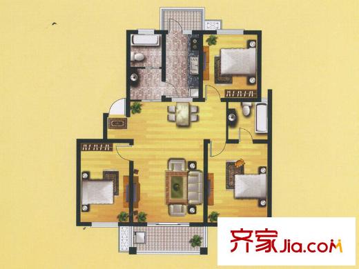 東城水岸E1戶型 3室2廳2衛(wèi)1廚