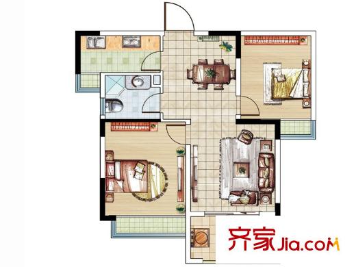 儀征帝景藍(lán)灣S2戶型 2室2廳1衛(wèi)1廚