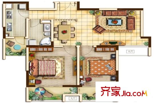 萬豪西花苑98平方米戶型 2室2廳1衛(wèi)1廚