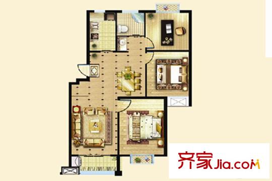 白田壹號D2戶型 3室2廳1衛(wèi)1廚