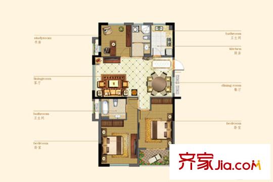 旺庭公館高層F戶型 3室2廳2衛(wèi)1廚