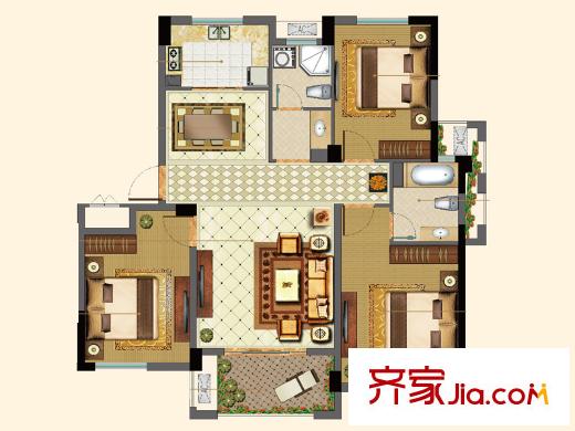 旺庭公館小高層D戶型 3室2廳2衛(wèi)1廚