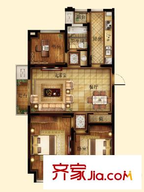 邊城香榭里8號A-1戶型 3室2廳1衛(wèi)1廚