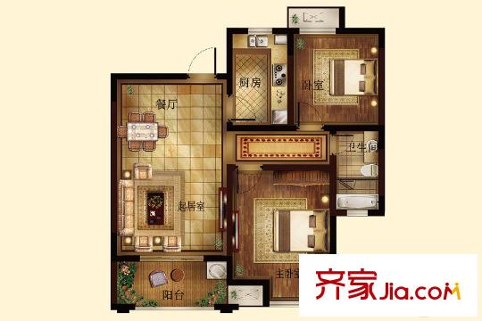 邊城香榭里8號B-2戶型 2室2廳1衛(wèi)1廚