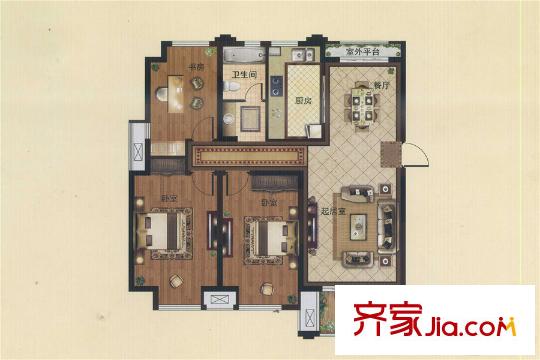 邊城香榭里8號D-1戶型 3室2廳1衛(wèi)1廚