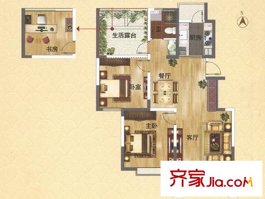 金水灣C戶型 3室2廳1衛(wèi)1廚