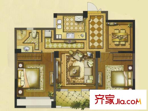 靜安陽光花都G-05戶型 2室2廳1衛(wèi)1廚