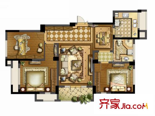 靜安陽光花都G-01戶型 3室2廳1衛(wèi)1廚