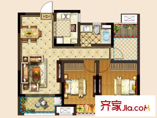 華建雅筑F1戶型 3室2廳1衛(wèi)1廚