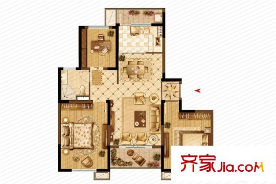 大上海御龍灣二期D戶型 3室2廳1衛(wèi)1廚