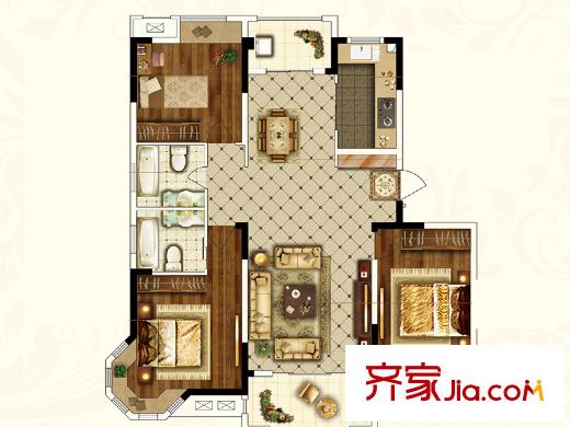 華信沁園D5戶型 3室2廳2衛(wèi)1廚
