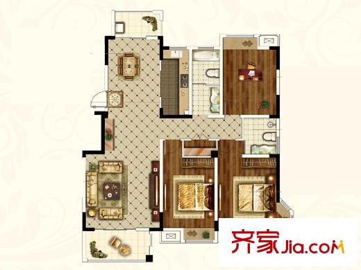 華信沁園D4戶型 3室2廳2衛(wèi)1廚