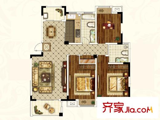 華信沁園D戶型 3室2廳2衛(wèi)1廚