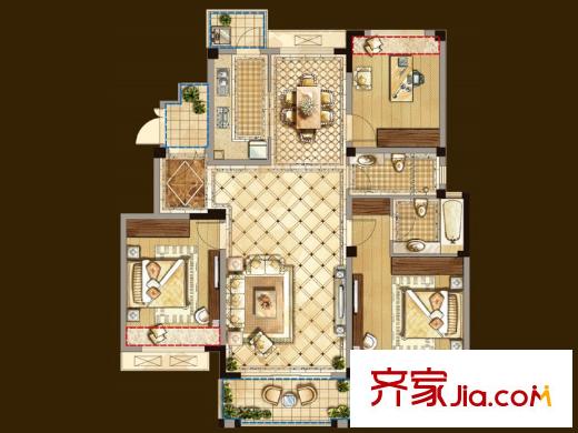 玫瑰園C1戶(hù)型 3室2廳2衛(wèi)1廚