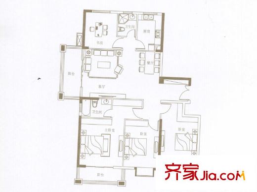 中集紫金文昌1A戶型 4室2廳2衛(wèi)1廚