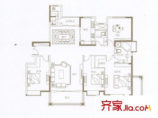 中集紫金文昌2D戶型 4室2廳2衛(wèi)1廚