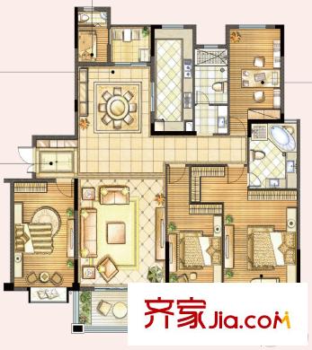 中集紫金文昌紫金6號225.84平米戶型 5室3廳2衛(wèi)1廚