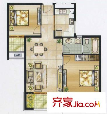 京華城中城戈?duì)柪硐?#3#B1戶型 2室2廳1衛(wèi)1廚