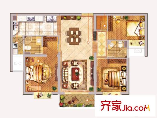揚(yáng)州國(guó)際公館二期B2戶型 3室2廳2衛(wèi)1廚