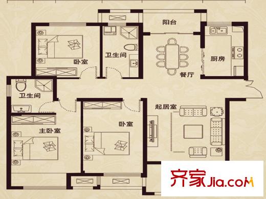 首開水印西堤B1戶型 3室2廳2衛(wèi)1廚