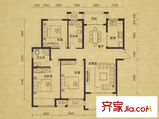 首開水印西堤B1戶型 3室2廳2衛(wèi)1廚