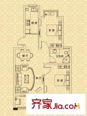 恒通康城C戶型 2室2廳1衛(wèi)1廚