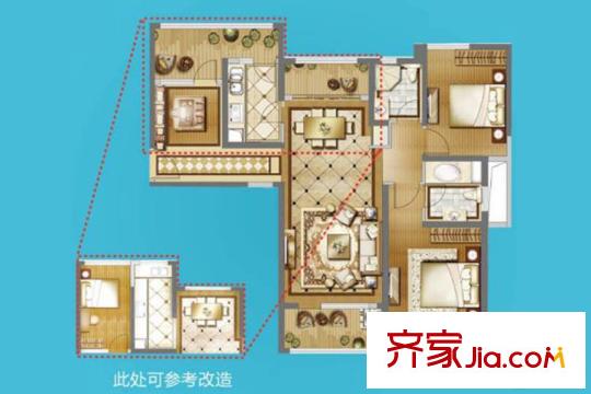 雅居樂(lè)國(guó)際悅蝶A戶型 3室2廳2衛(wèi)1廚