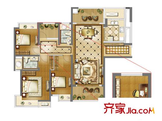 雅居樂國際君闊F戶型 3室2廳2衛(wèi)1廚