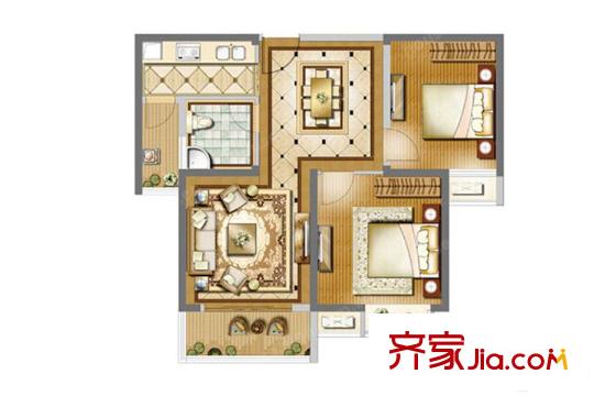 雅居樂(lè)國(guó)際君尚A戶型 2室2廳1衛(wèi)1廚
