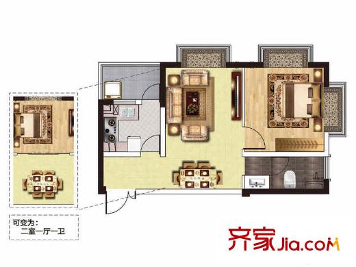 九龍灣樹人園g3戶型 1室2廳1衛(wèi)1廚