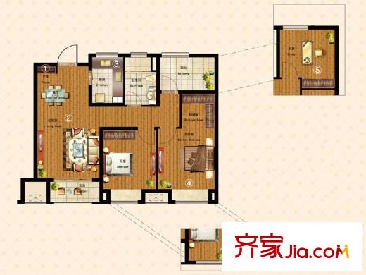 萬科金域華府八戶型 3室2廳1衛(wèi)1廚